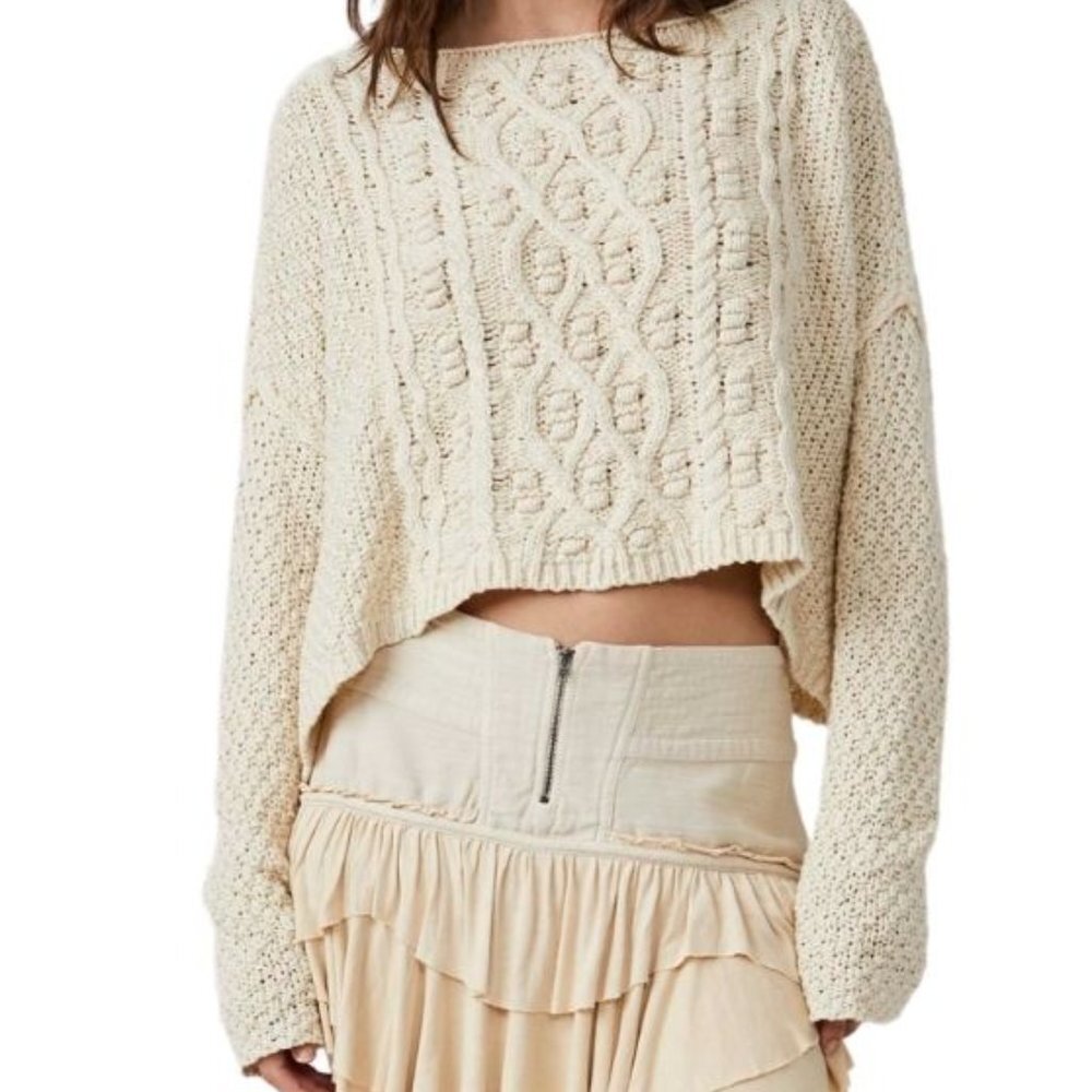 New FREE PEOPLE Women's Changing Tides Cropped Sweater Small S